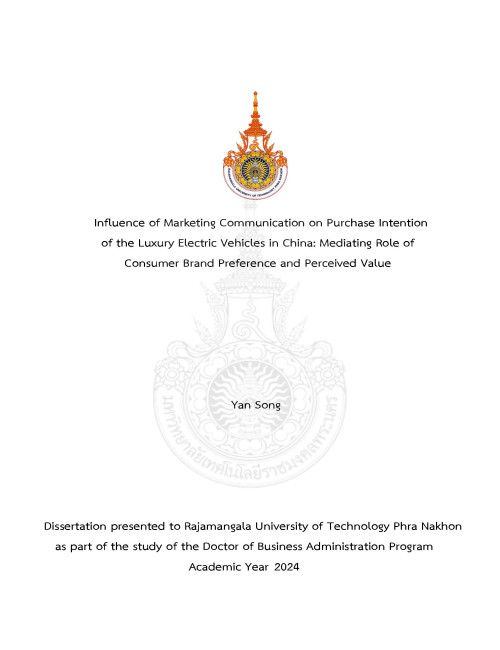 Influence of marketing communication on purchase intention of the luxury electric vehicles in China : mediating role of consumer brand preference and perceived value