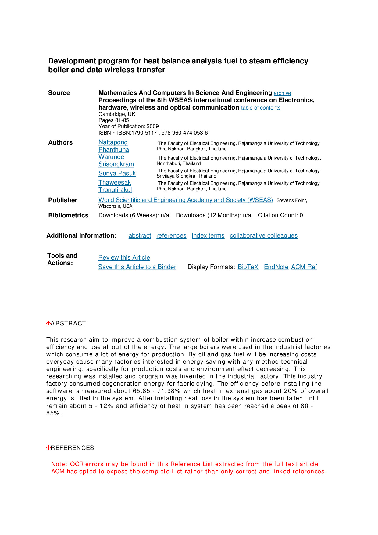 Development program for heat balance analysis fuel to steam efficiency boiler and data wireless transfer