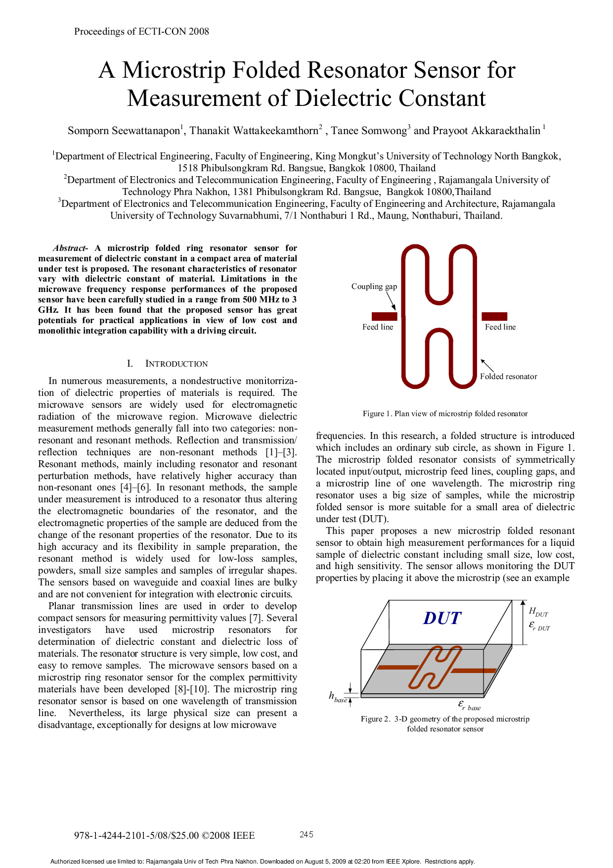 A Microstrip Folded Resonator Sensor for Measurement of Dielectric Constant