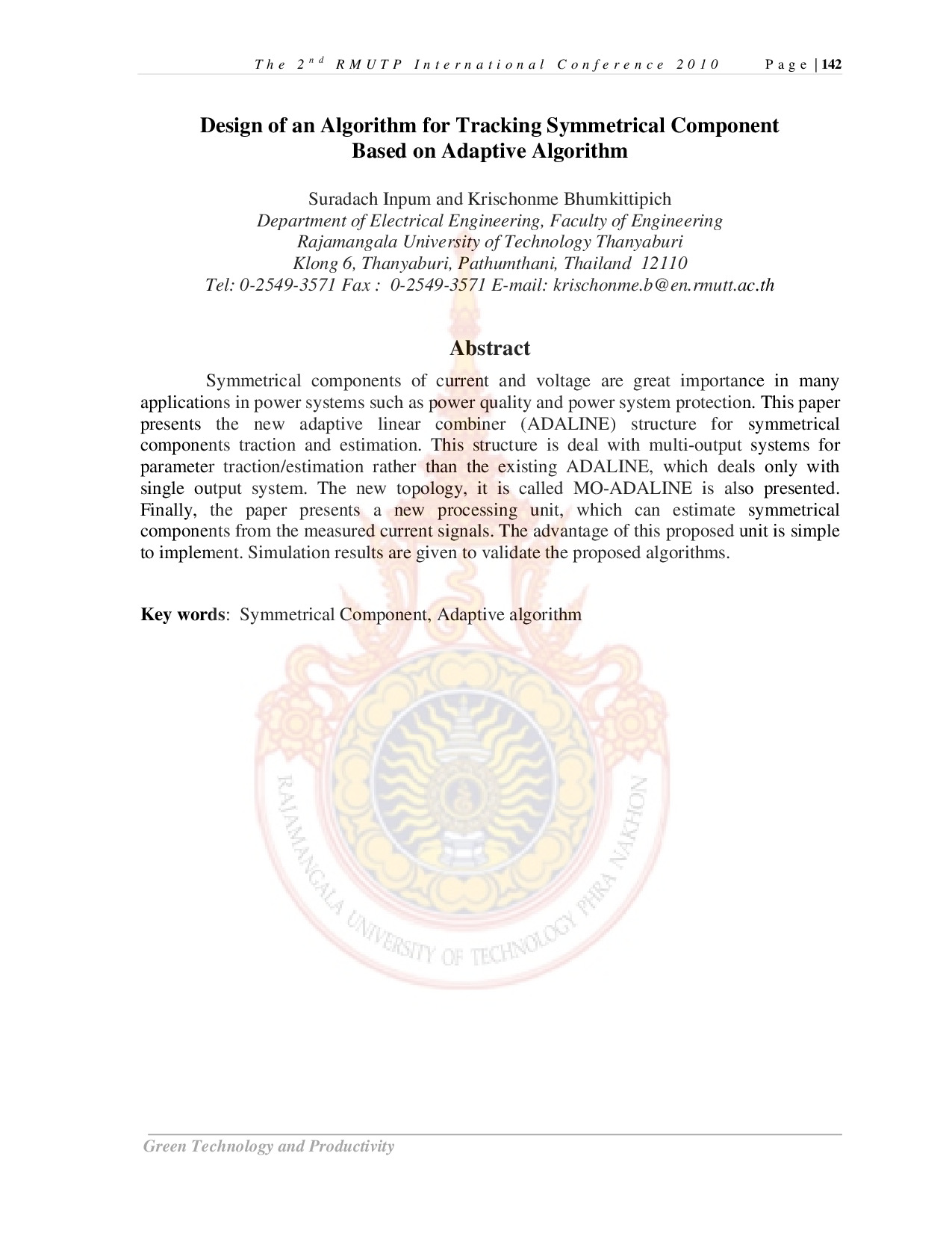 Design of an Algorithm for Tracking Symmetrical Component Based on Adaptive Algorithm