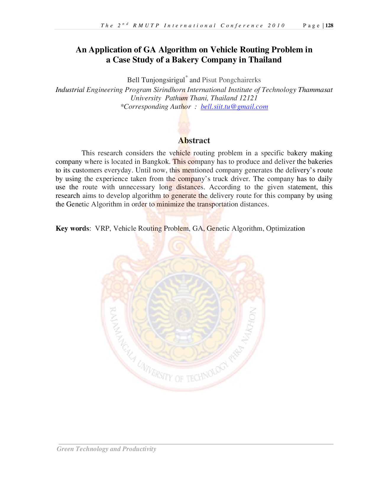 An Application of GA Algorithm on Vehicle Routing Problem in a Case Study of a Bakery Company in Thailand