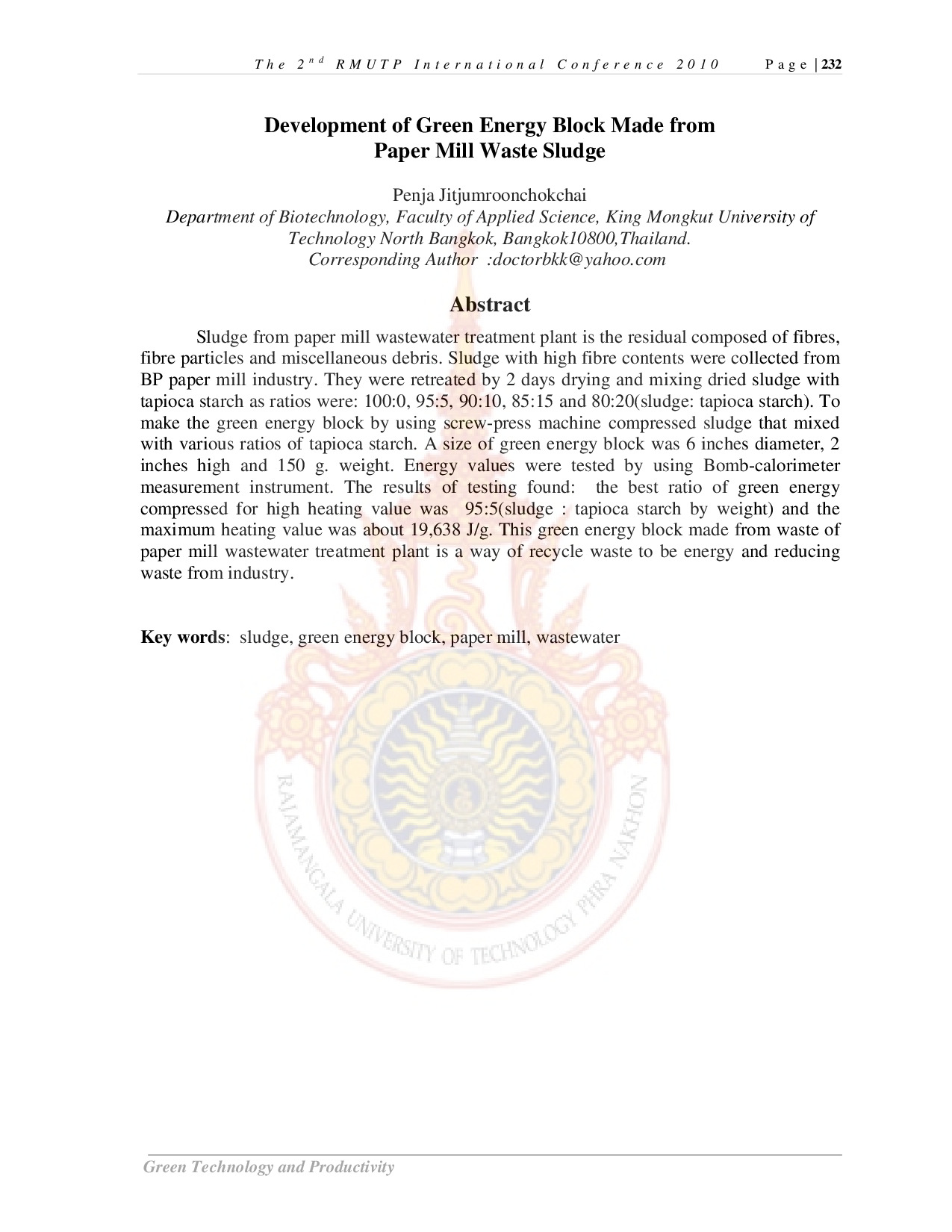 Development of Green Energy Block Made from Paper Mill Waste Sludge
