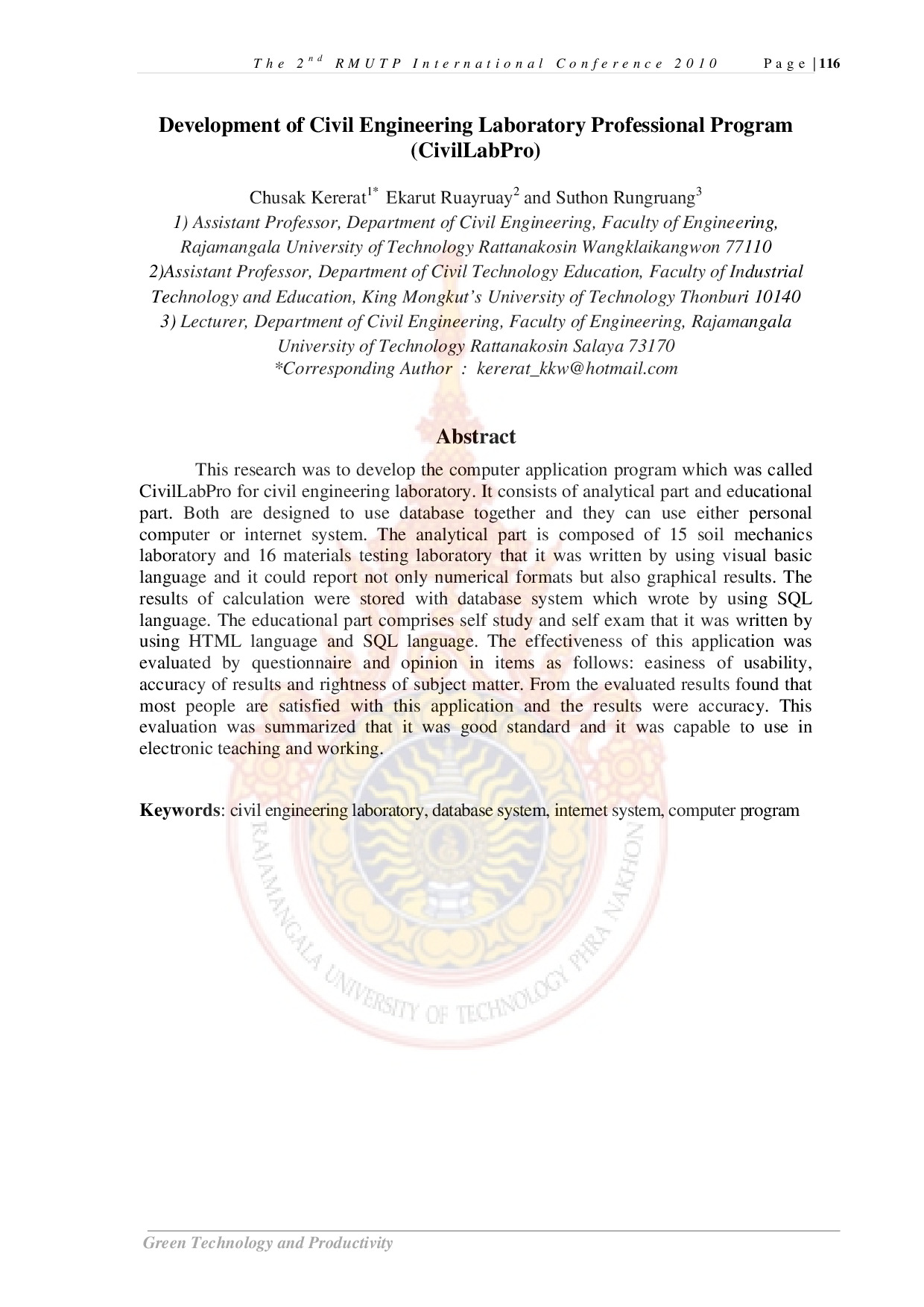 Development of Civil Engineering Laboratory Professional Program (CivilLabPro)
