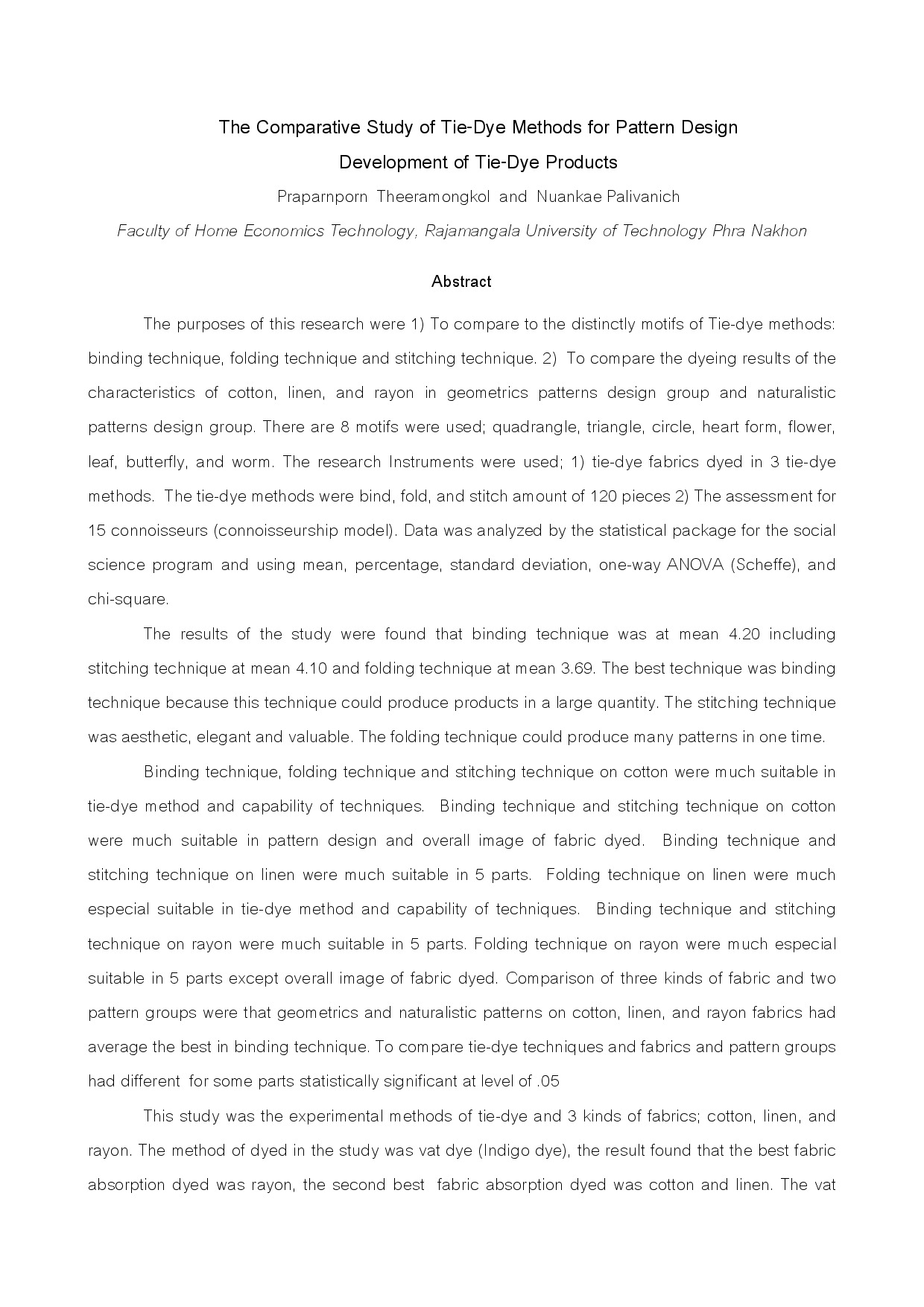 The Comparative Study of Tie-Dye Methods for Pattern Design Development of Tie-Dye Products