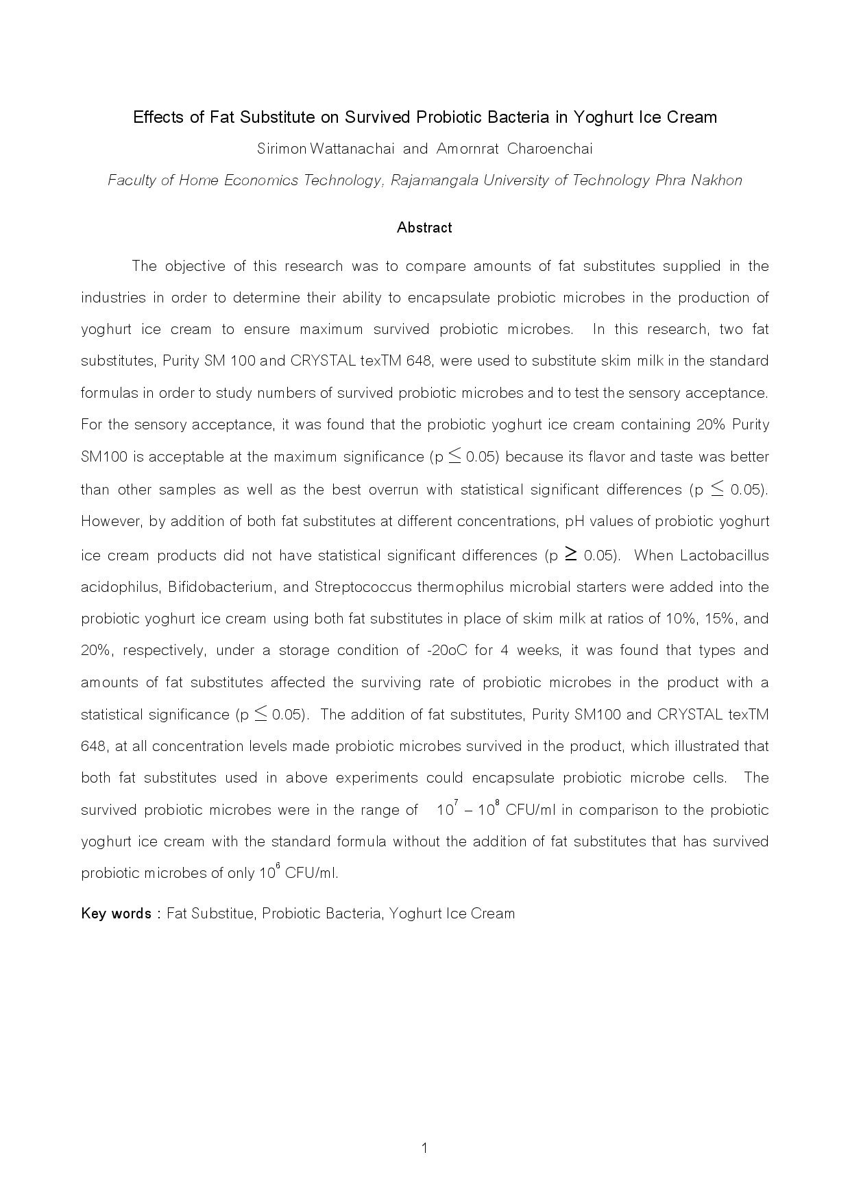 Effects of Fat Substitute on Survived Probiotic Bacteria in Yoghurt Ice Cream