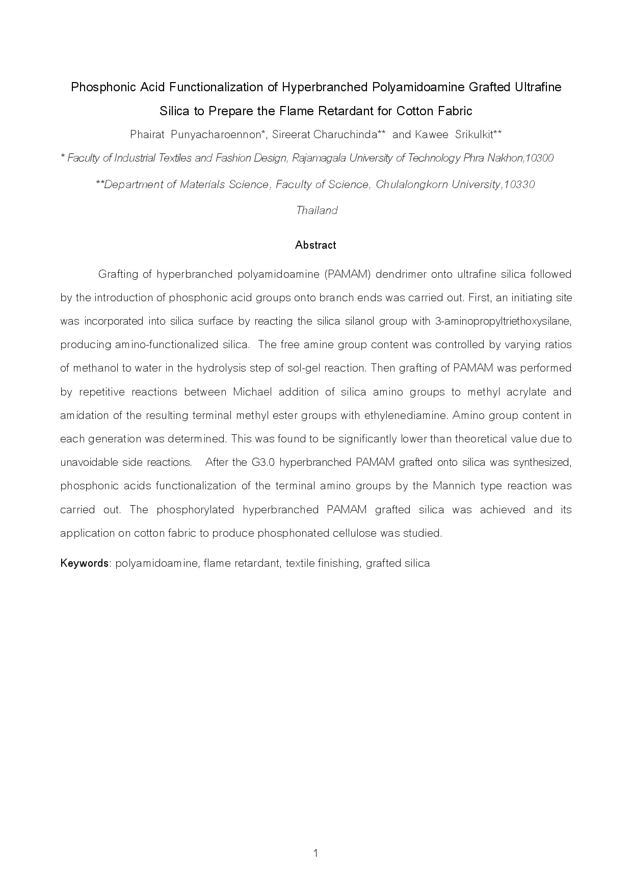 Phosphonic Acid Functionalization of Hyperbranched Polyamidoamine Grafted Ultrafine Silica to Prepare the Flame Retardant for Cotton Fabric