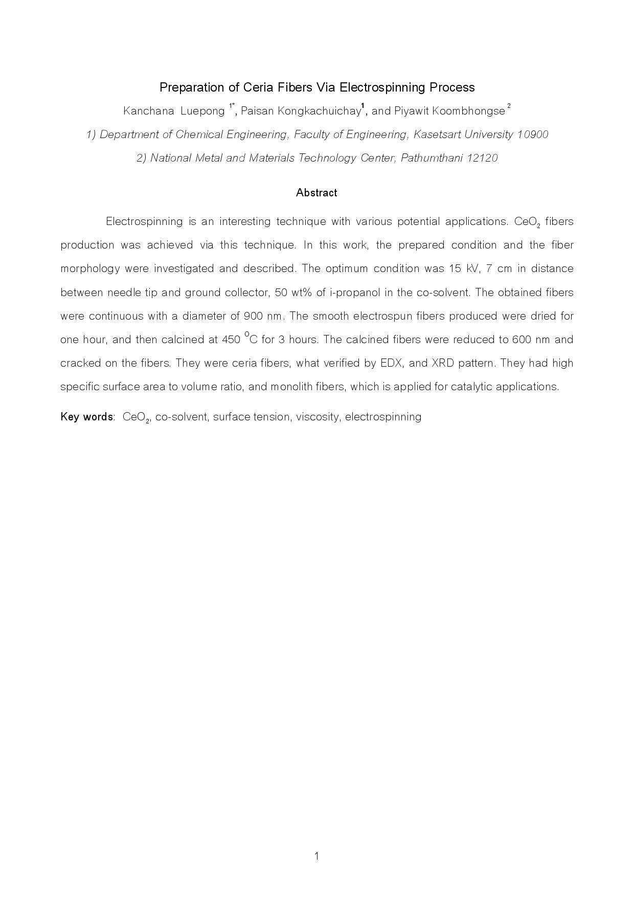 Preparation of Ceria Fibers Via Electrospinning Process